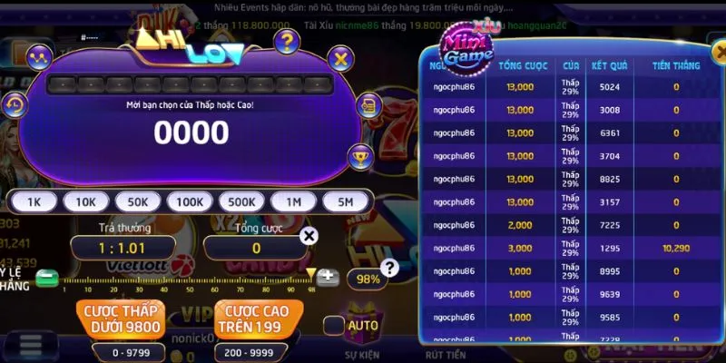 Quy trình tham gia chơi game Cao Thấp Tại Choangclub