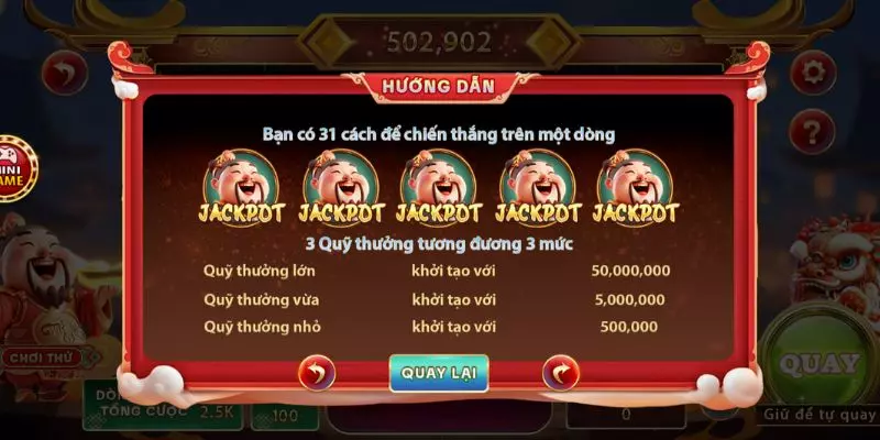 Thể lệ game Thần Tài với 31 cách thắng, ba quỹ thưởng giá trị