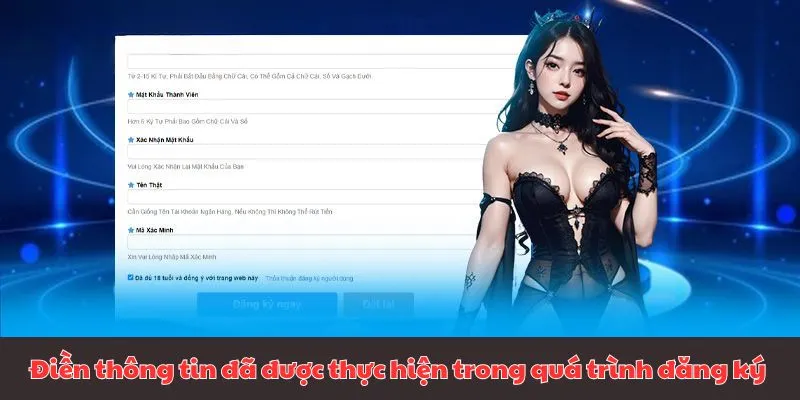 Điền thông tin đã được thực hiện trong quá trình đăng ký vào cổng game