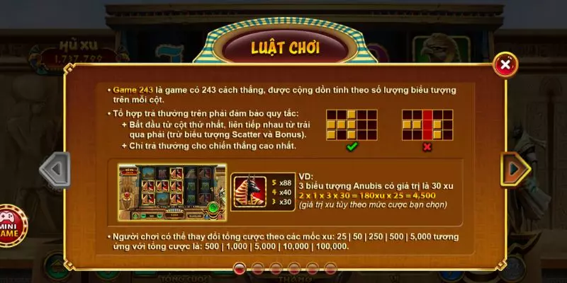 Luật chơi và cách tính điểm giúp mở cửa chiến thắng Cleopatra