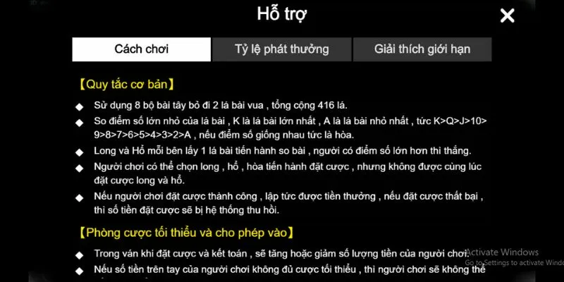 Những quy tắc cơ bản cần nắm chắc trong Dragon Tiger